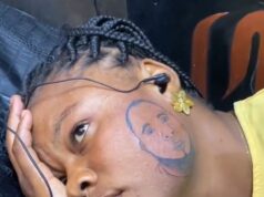 Woman gets large tattoo of man’s face on her cheek